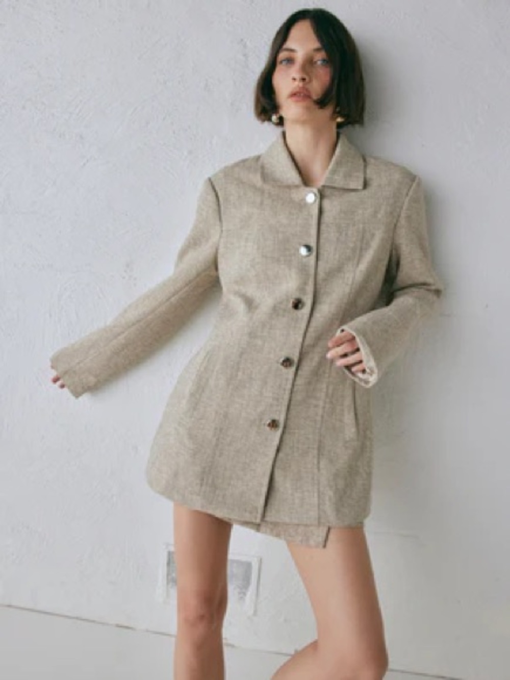 VRG GRL Beige Tailored Linen-Blend Women's Coat Jacket